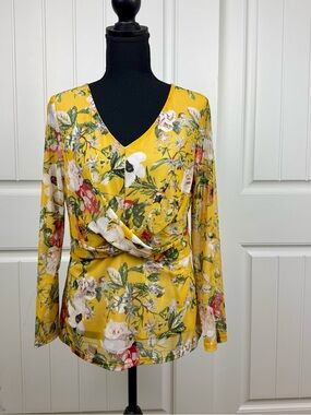 INC International Concepts NWT Regal Rose Surplice Wrapped V-Neck Blouse PL